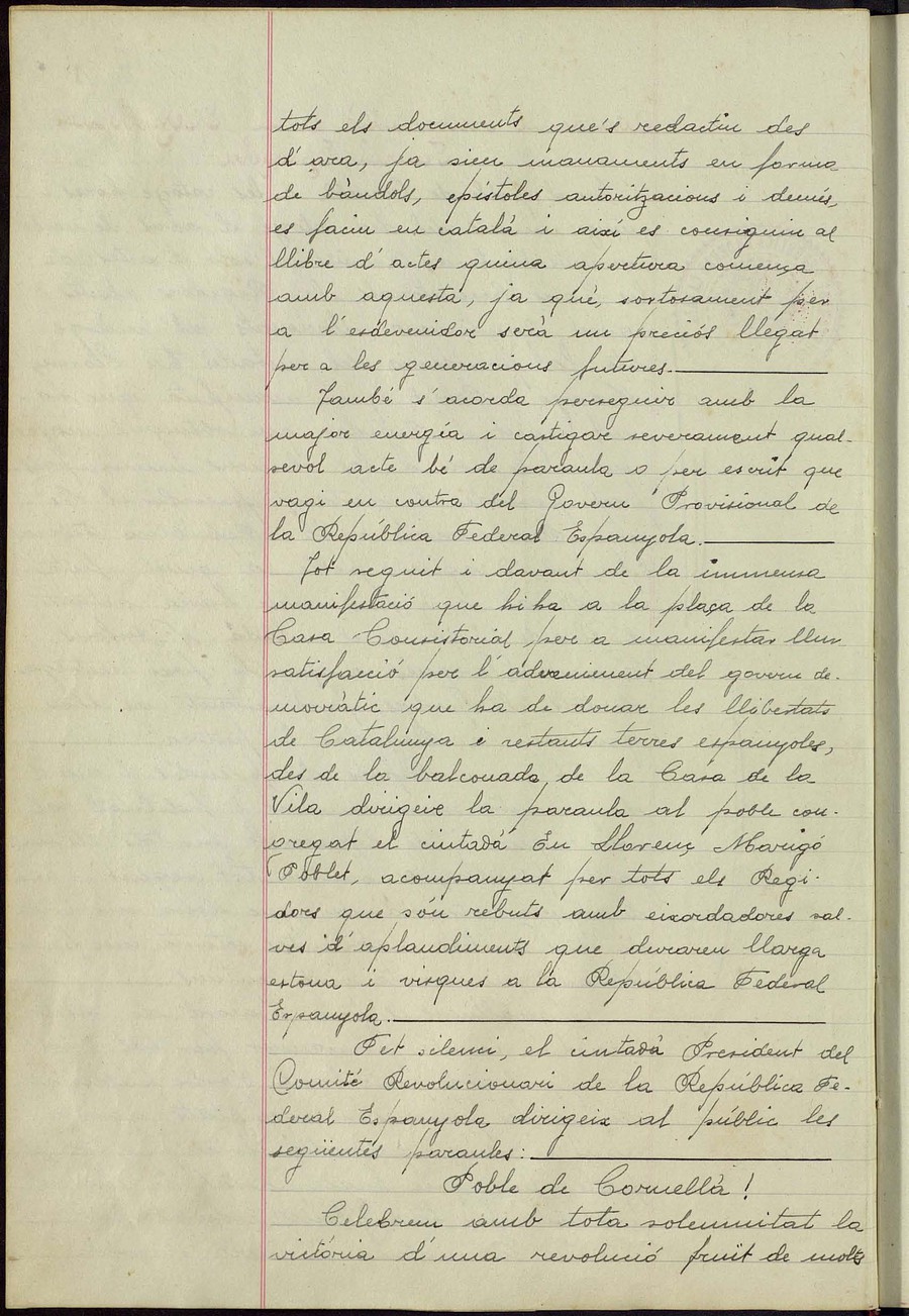 Discurso de proclamación de la Segunda República en Cornellà